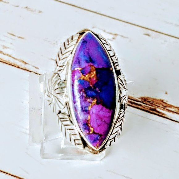 The Girl With Kaleidoscope Eyes Jewelry - Purple Copper Turquoise Mosaic Ring